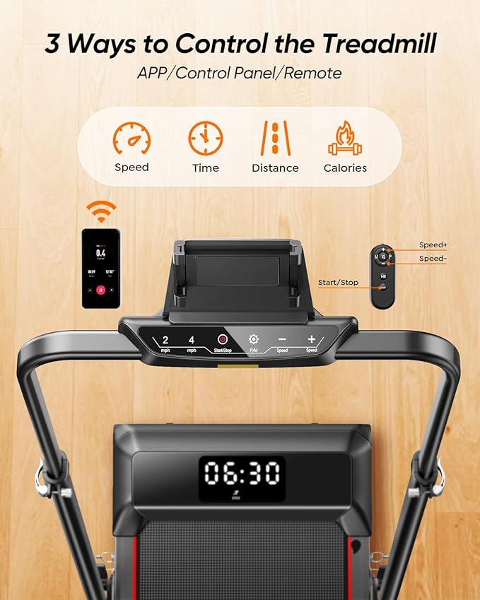 Walking Pad with 12% Incline & Height-Adjustable Handlebar, 5-in-1 Foldable Treadmill for Home & Office, Portable Under Desk Treadmill with LED Display & App Control