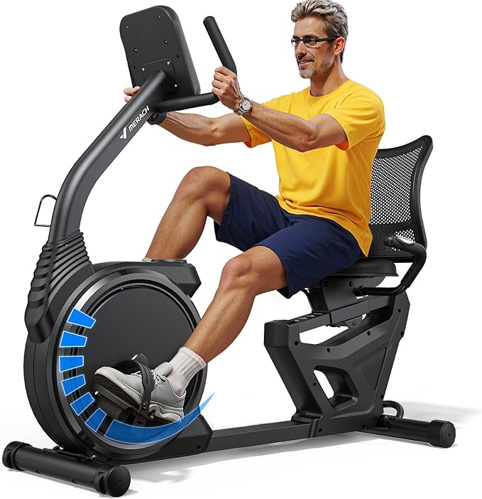 MERACH Recumbent Exercise Bikes for home, Light Commercial High-end Recumbent Bike for Seniors Adults, Magnetic Recumbent Exercise Bike with Smart Bluetooth and Exclusive App, LCD, Heart Rate Handle