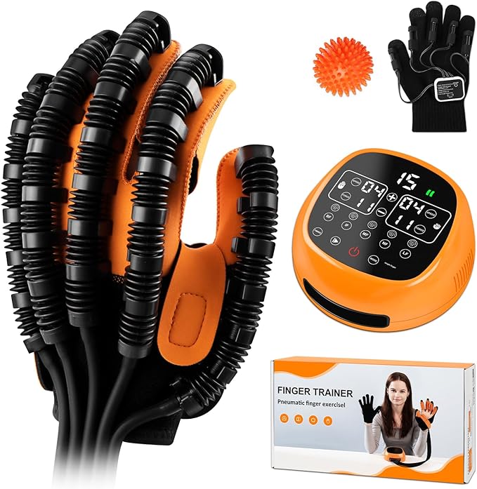 Rehabilitation Robotic Gloves for Stroke and Hemiplegia Recovery, Rechargeable Stroke Hand Recovery Device, Hand Function Training, Finger Exerciser Device for Arthritis Patients (Orange Right Hand M)