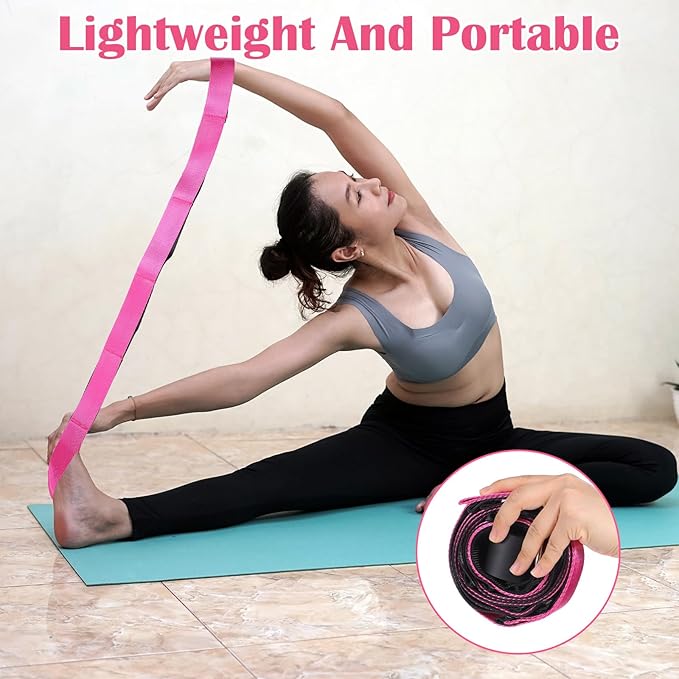 Stretch Straps with 12 Loops, Non Elastic Yoga Straps with Door Buckle for Leg Stretching, Yoga Stretching Band for Physical Therapy, Pilates, Yogas, Gymnastics Exercise, Hamstring and Flexibility