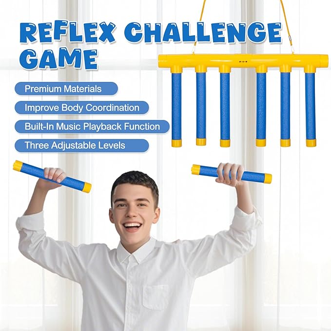Reflex Challenge Game, Hand Eye Coordination Training Reaction Training Toy, 3 Adjustable Stick Catching Game for Playroom or Family Party Activities (Blue)