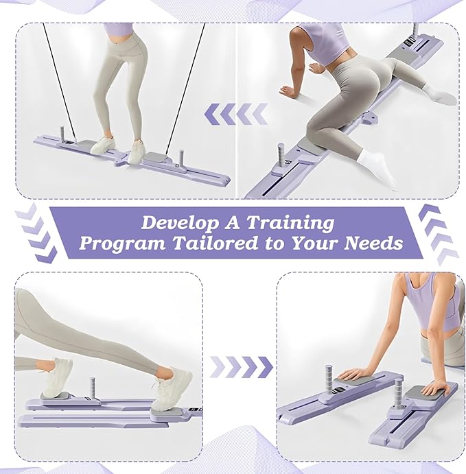 Pilates Reformer Board Detachable Pilates Reformer Machine with Resistance Bands Portable Pilates Slider Board with Timer Multifunctional Home Fitness Pilates Equipment for Full Body Workout