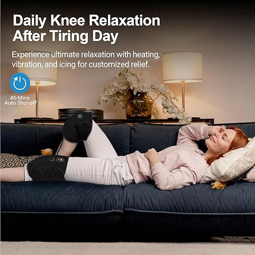 CooCoCo Knee Massager, Heated Knee Massager for Pain Relief, Heating Pad for Knee, Heated Knee Warmers Wrap, 2 Heating Levels, 5 Vibration Modes, 4 Cold Packs