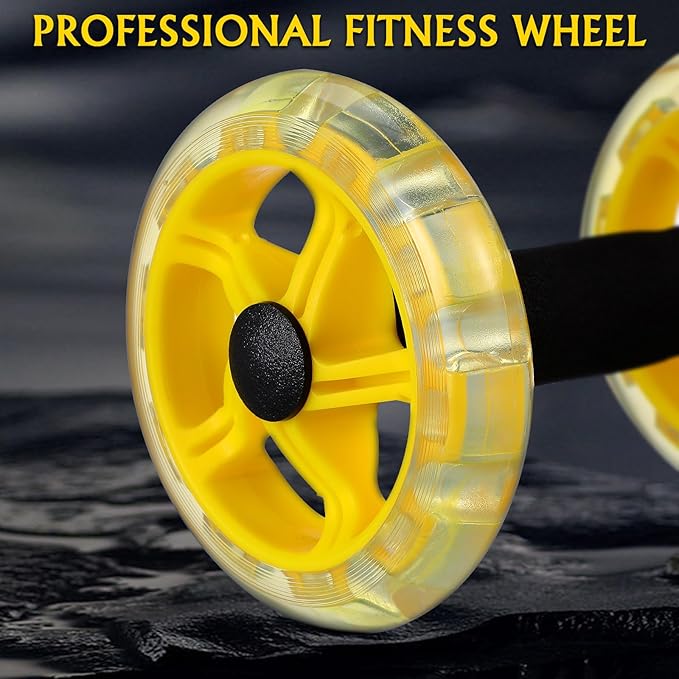 Fitness Wheel Twin-wheel Ab Roller Yellow Core Strength Trainer for Men and Women Home Workout Abdominal Exercise Equipment