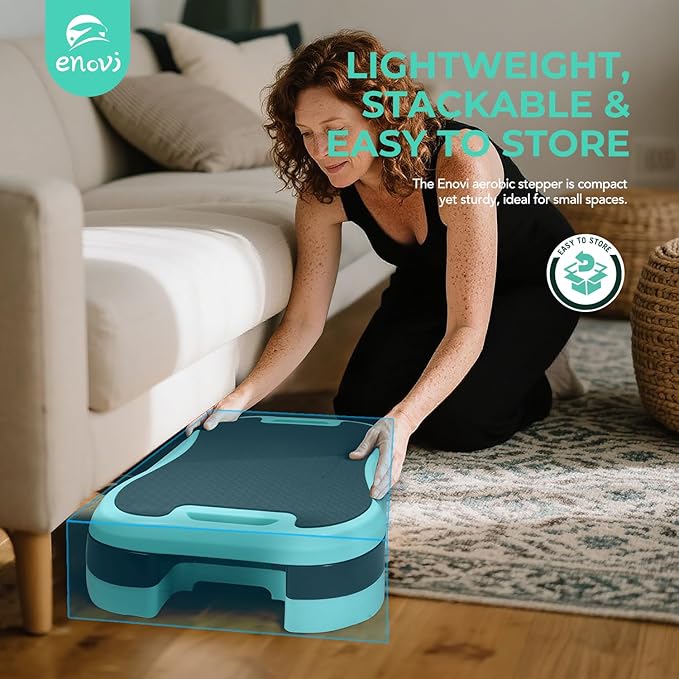 Basic Steppers for Exercise at Home, Aerobic Steppers, Exercise Step Platform with Soft cushion and 2 Adjustable Height Risers