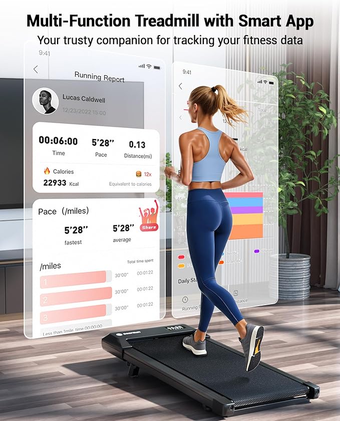DeerRun Under Desk Walking Pad Treadmill with 6% Manual Incline, 0.6-3.8 MPH Walking Speed, 2.5 HP, 300 lb Capacity, App & Remote Control, for Home Office & Small Spaces