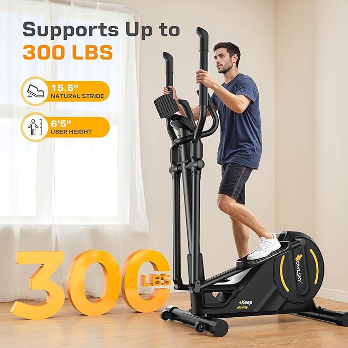 OWLSKY Elliptical Exercise Machine, Elliptical Machine for Home,16 Resistance Levels,300LBS,LCD Monitor,Device Holder