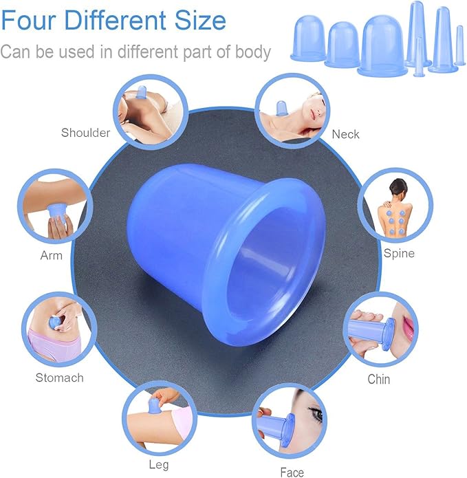 Cupping Therapy Sets 7Pcs Silicone Anti Cellulite Cup Vacuum Suction Massage Cups Facial Cupping Sets Body and Face Massager for Adults Home Use (Blue)