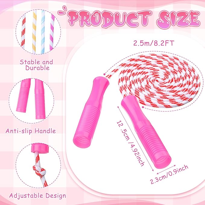 Aoriher Jump Rope for Kids Nylon Adjustable Weighted Braided Fitness Skipping Stripe Ropes with Plastic Handles 8.2 Feet for End of The School Exercise Sport Party Equipment Gift, Assorted Colors