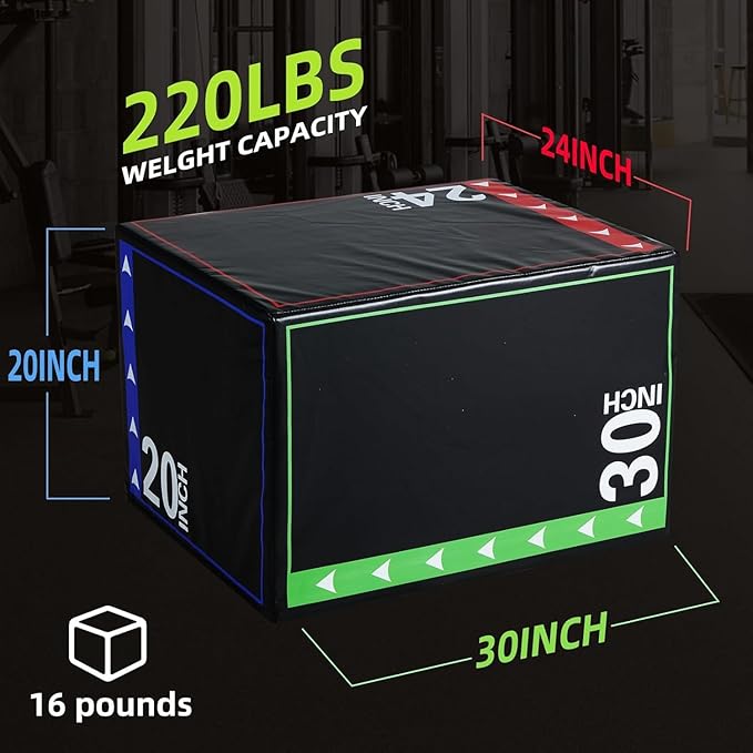 OLIXIS 3-in-1 Plyo Jumping Exercise Box Home Gym Workout Trainer, Non-Slip Multi-Use Cushioned Plyometric Jump Box for Conditioning, Strength Training