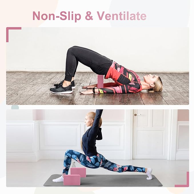 2 Pack Yoga Block, Premuim EVA Foam Block, Durable Non-slip Exersice Block for Yoga, Pilates, General Fitness, Stretching, Toning Workouts and Meditation