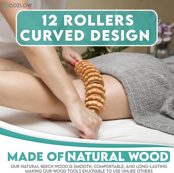 COZLOW 6-in-1 Wood Therapy Massage Tools - Professional Maderoterapia Kit for Body Sculpting, Shaping, Fascia Release & Lymphatic Drainage - Maderotherapy Helps Reduce Cellulite Appearance