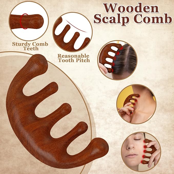 3 Pack Scalp Massager Hair Growth,Wooden Gua Sha Head Massage Tool for Hair Growth, Soothing and Relaxing