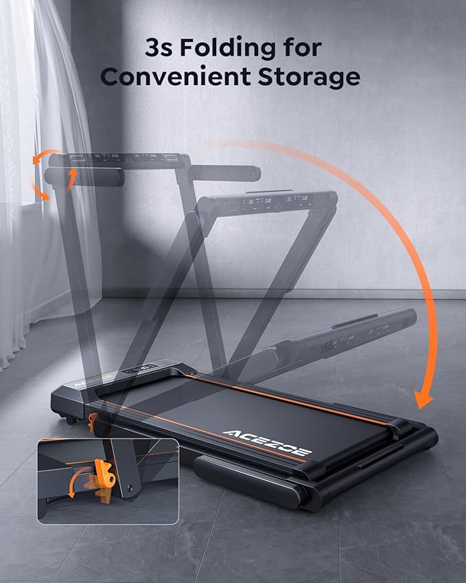 Foldable Treadmill with 0-15% Incline and Handle Bar, 2.5HP Treadmills for Home, Under Desk Treadmill with 300LBS Capacity, Walking Pad with Speaker, APP/Remote Control