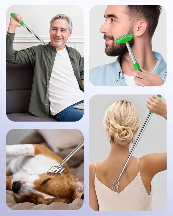 Gelibo Telescoping Back Scratcher with 5Pcs Detachable Heads,Fathers Day Dad Gifts from Wife Daughter Son,Mens Gifts,Husband, Extendable Back Massager Tool with Beautiful Box - Green
