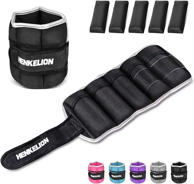 Henkelion 1 Pair 2 3 5 10 Lbs Adjustable Ankle Weights for Women Men Kids, Strength Training Wrist and Ankle Weights Sets for Gym, Fitness Workout, Running, Lifting - Black Grey Pink Blue Purple
