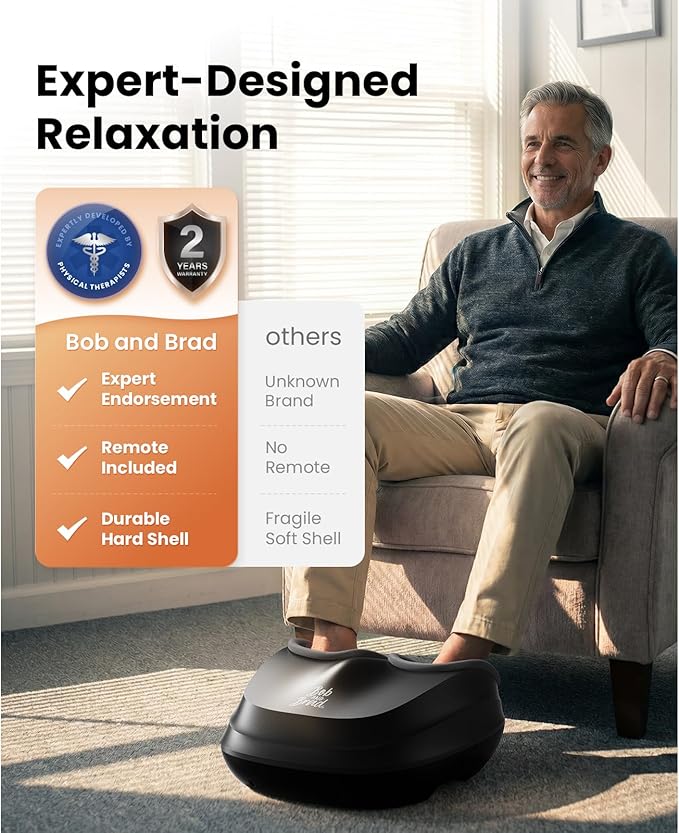 BOB AND BRAD Foot Massager with Heat and Remote,FSA Eligible HSA Eligible, Shiatsu Deep Kneading Electric Feet Massager Machine for Plantar Fasciitis, Men Size 12