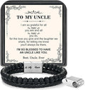 LUXEJEW Gifts for Men - Beaded Leather Bracelet 6mm Matte Agate Stone Bracelets for Men Dad Son Husband Boyfriend Grandpa Grandson Brother Uncle Nephew Adjustable Magnetic Clasp