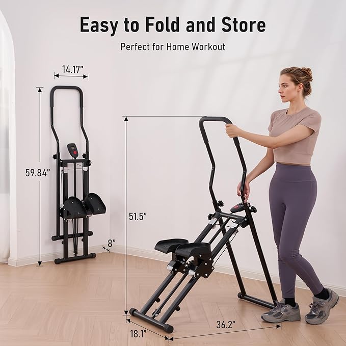 BODIOO Stair Stepper for Home Gym, Stair Climber with Adjustable Handlebar & Dual Incline Pedals, Compact Folding Cardio Exercise Climber for Full-Body Workout