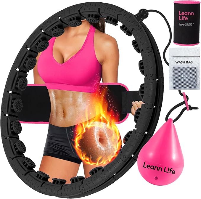 U2 Black-32 Knots 19”- 65”, Detachable & Size Adjustable Weighted Hula Hoop for Kids Adults Weight Loss, Infinity Hoop Plus Size, Abdominal Toner,5 Color Balls, Free Waist Trimmer&Wash Bag
