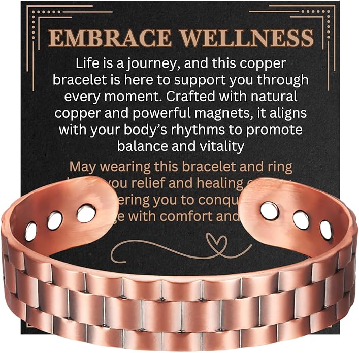 Copper Bracelet for Men and Women, Strength Mens Magnetic Copper Bracelets with 3,800 Gauss Magnets, 99.99% Pure Solid Copper, Handmade Copper Jewelry Gift
