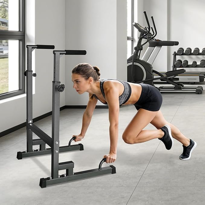MIUDGIG Adjustable Height Dip Bar Station, Multi-function Dip Station Pull Up Bar Full Body Strength Training Workout Fitness Equipment for Tricep Dips, Heavy Duty Dip Station for Home Gym