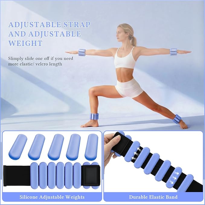Wrist Weights, Silicone Adjustable Ankle Weights for Women Men - Strengthen Arms and Legs Ideal for for Home Gym Workout, Running, Yoga, Pilates, Barre, Exercise, Strength Training