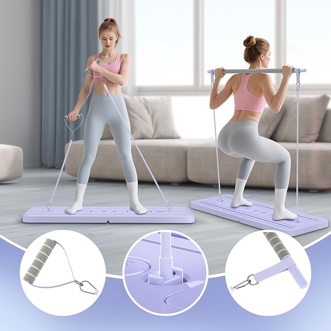 5 in 1 Pilates Board, Foldable Pilates Reformer Set with Resistance Bands, Portable Pilates Sliding Board, Trainer Machine for Home Workout, Ab, Core, Fitness, Exercise