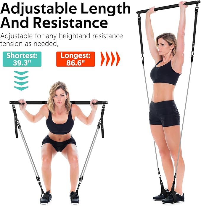 Pilates Bar Kit with Resistance Bands, Multifunctional Pilates Bar for Women & Men with Heavy-Duty Metal Adjustment Buckle, Pilates Home Equipment for Full BodyWorkouts