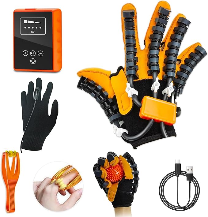Rehabilitation Robot Gloves, Finger Exerciser for Stroke Recovery Hand Glove Equipment Hand Function Rehabilitation, Adjustable Strength and Supports USB Charging