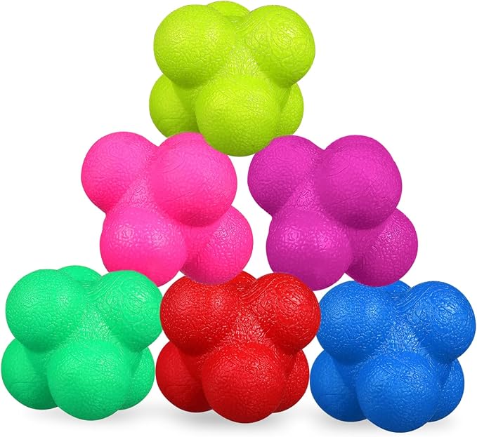 6pcs Reaction Balls for Agility and Reflex Training Hexagonal Fitness Balls Bright Colors for Sports Exercise Improve Hand-Eye Coordination and Boost Reaction