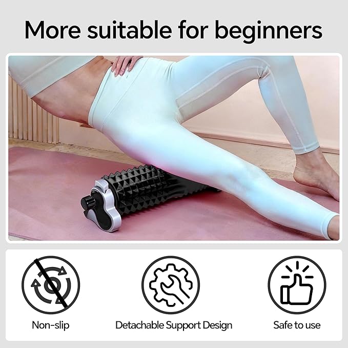 Foam Roller with Detachable Stand, 18” Deep Tissue Massage Roller, 3-Level Height Adjustable Support, Beginner-Friendly Design for Home Workout & Muscle Recovery - Black