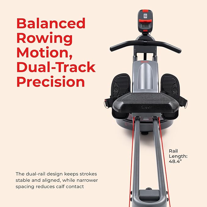 Sunny Health & Fitness Smart Dual-Rail Water Rower, 300LB Weight Capacity with Free SunnyFit App Connection – SF-RW524022
