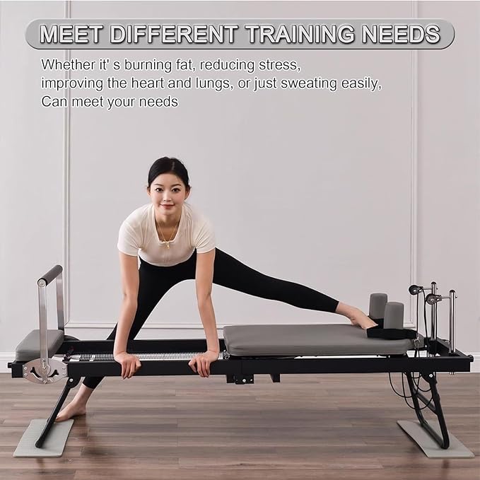Foldable Pilates Reformer, Yoga Studio Core Bed Gym Machine, Suitable for Home Use and Exercise, for Beginners and Intermediate Users