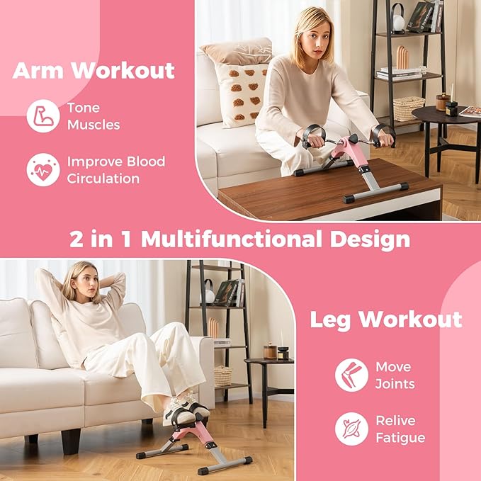 GYMAX Pedal Exerciser, Under Desk Bike Foldable with LCD Display for Arms & Legs Workout, Portable Mini Exercise Bike for Seniors Office Home Fitness