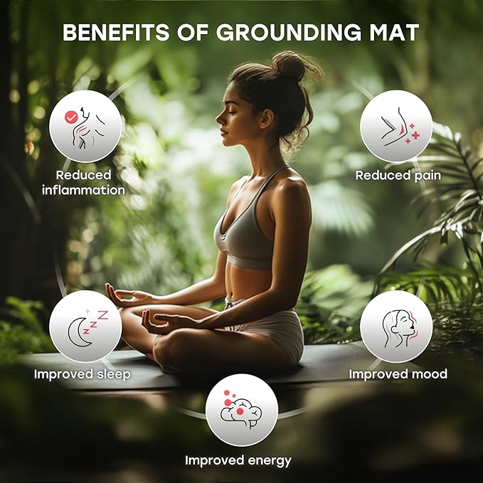 Grounding Mat for Work, Earth Grounding Pad with Conductivity Test Pen & 15ft Grounding Cord, Grounded Mats for Pain Relief, Muscle Relaxation, Indoor Grounding at Home, Office, Work. (10x26.7in)