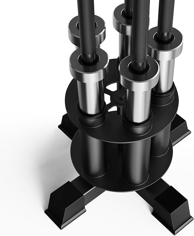 EVERYMATE Vertical Barbell Holder : Rotatable Barbell Holder Floor Stand, Heavy Duty Barbell Rack Stand Fit 2-Inch Olympic Bars, Curl Bars, Triceps Bars Home Gym Organizer Barbell Storage