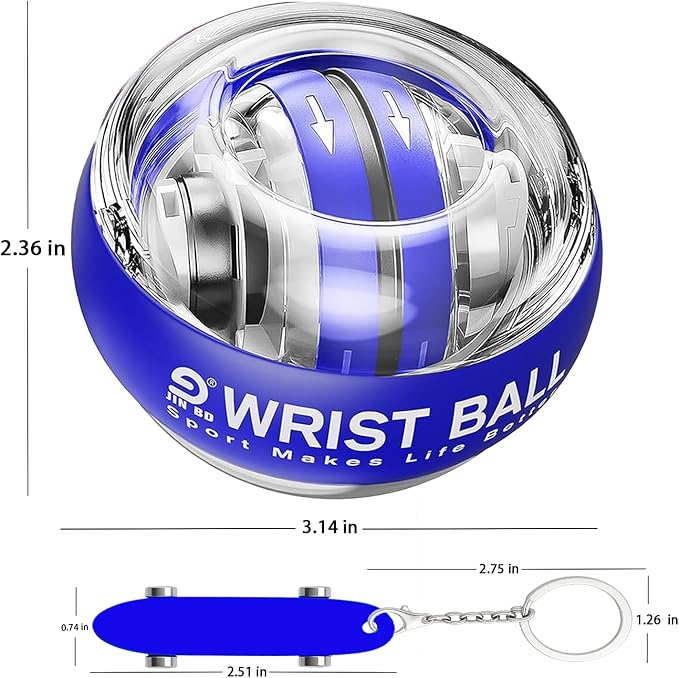 Wrist Gyro Ball and Finger Skateboard Set – Self-Starting Forearm Exerciser for Grip Strength, Hand & Finger Exerciser, （No Light Blue）, Home Gym, Workout, Rehabilitation