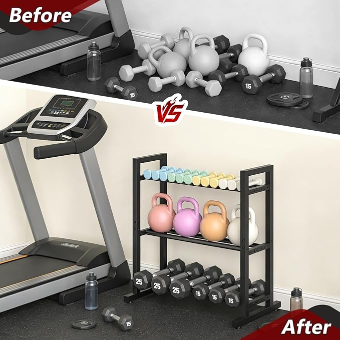 Dumbbell Rack Weight Rack Dumbbell Rack Stand Only 3 Tier Weight Storage Racks Adjustable Width Weight Storage Organizer for Home Gym Up to 450 lb Capacity (Dumbbells Not Included)