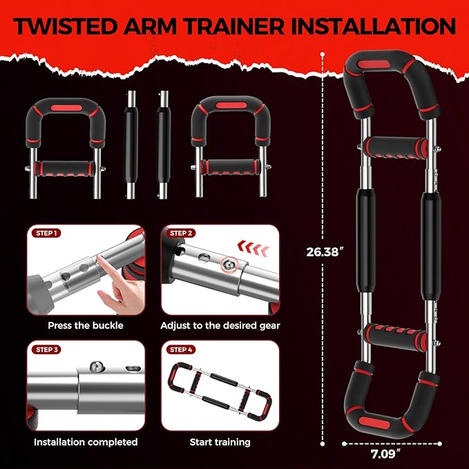 Twister Arm Trainer, Chest Workout Equipment for Men & Women Adjustable 5 Resistance Levels (40-130 lbs), Ergonomic Home Gym Strength Trainer with Anti-Slip Handles & Carry Bag