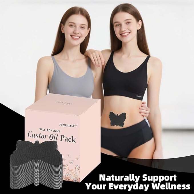 30Pcs Castor Oil Patch for Belly Button, Butterfly Shape Castor Oil Pack Belly Button Patches with Cotton Pad Built-in for Stomach Hand Self Adhesive
