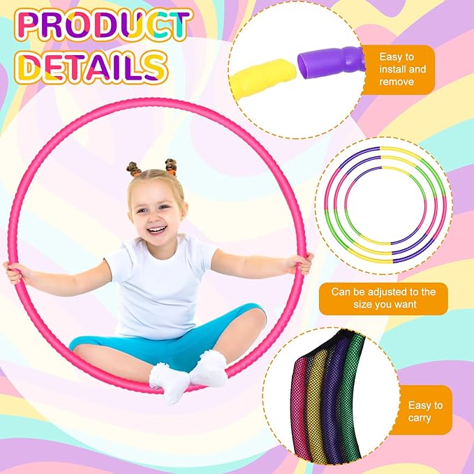Poen 16 Pcs Detachable Hoop and Jump Rope Set Adjustable Exercise Hoop Skipping Rope Equipment for Fitness Teens Adults Weight Loss Exercise Gymnastics