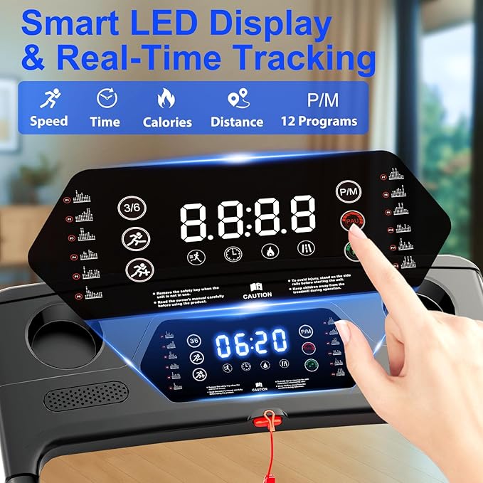 Treadmill with 8% Incline, Walking Pad Treadmill with Handle Bar, Portable Folding Treadmills for Running and Walking, 3.0HP Brushless Motorized, 5 Layers Shock-Absorbing