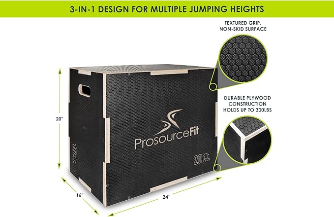 ProsourceFit 3-in-1 Wood Plyometric Jump Box For Cross Conditioning, Agility, Vertical Jump Training & Plyo Workouts