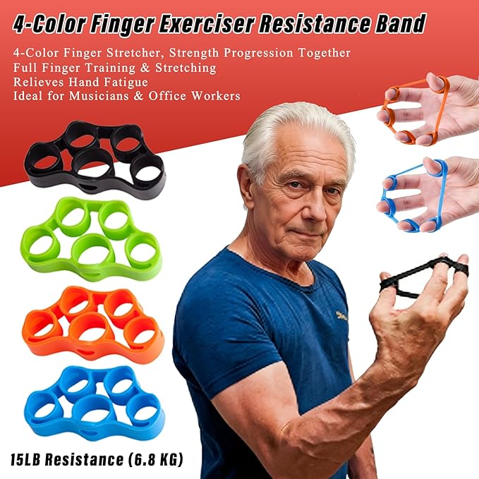 CYFIE Grip Strength Trainer Kit 8 Pack, 2pcs Foam Hand Grip Strengthener, 4pcs Finger Exerciser & 2pcs Grip Rings, Portable Forearm Workout Equipment for Workout Recovery, Office Workers, Musicians & Stress Relief