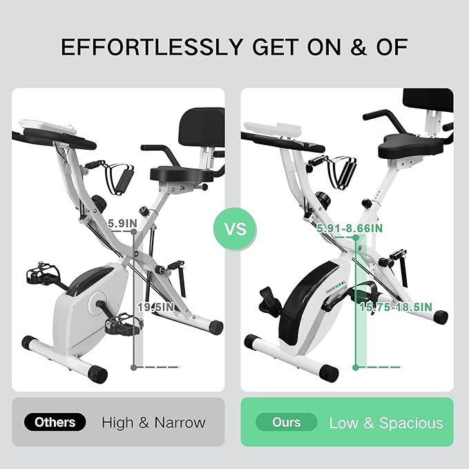 BARWING Stationary Exercise Bike for Home Workout, 5 IN 1 Foldable Indoor Cycling Bike for Seniors, 350LB Capacity, 16-Level Magnetic Resistance, Seat Backrest Adjustments