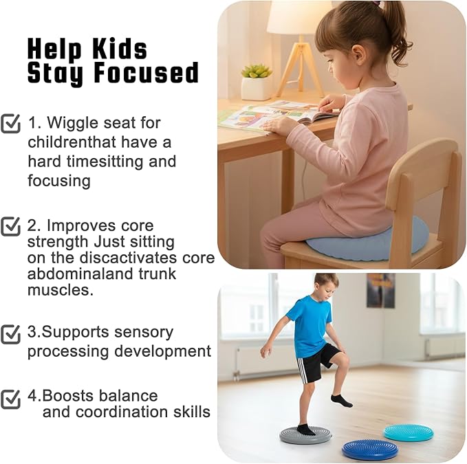 Wobble Cushion Core Balance Disc, Wiggle Seat for Sensory Kids to Stay Focused, Non-slip Balance Pads with Inflation Pump for Physical Therapy & Core Strength
