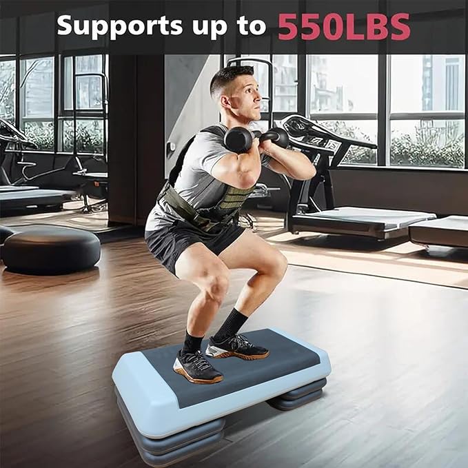 Adjustable Workout Aerobic Exercise Step Platform, Fitness & Exercise Step Platform with 2/4 Stackable Risers for Home Gym Cardio Training(Grey/Red)