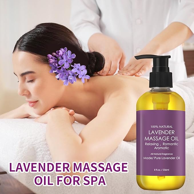 Lavender Massage Oil for Women,Massage Therapy Oil for Soreness & Stiffness,Relaxing Natural Oil for All Skin Types（8oz）