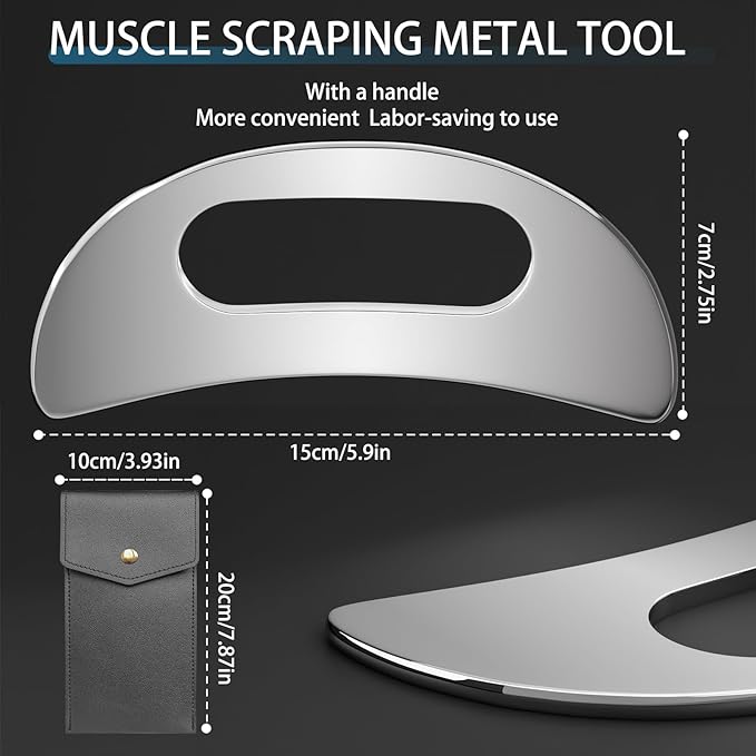 Gua Sha Massage Tool with Handle (Stainless Steel) ，Body Muscle Massage Scraper Tools，Larger Fascia Guasha Scraping Metal Tool for Back Neck Face Leg